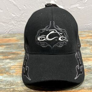 🔥🔥NWT Vintage Y2K ORANGE COUNTY CHOPPERS Black Flames Fitted Biker Trucker Hat